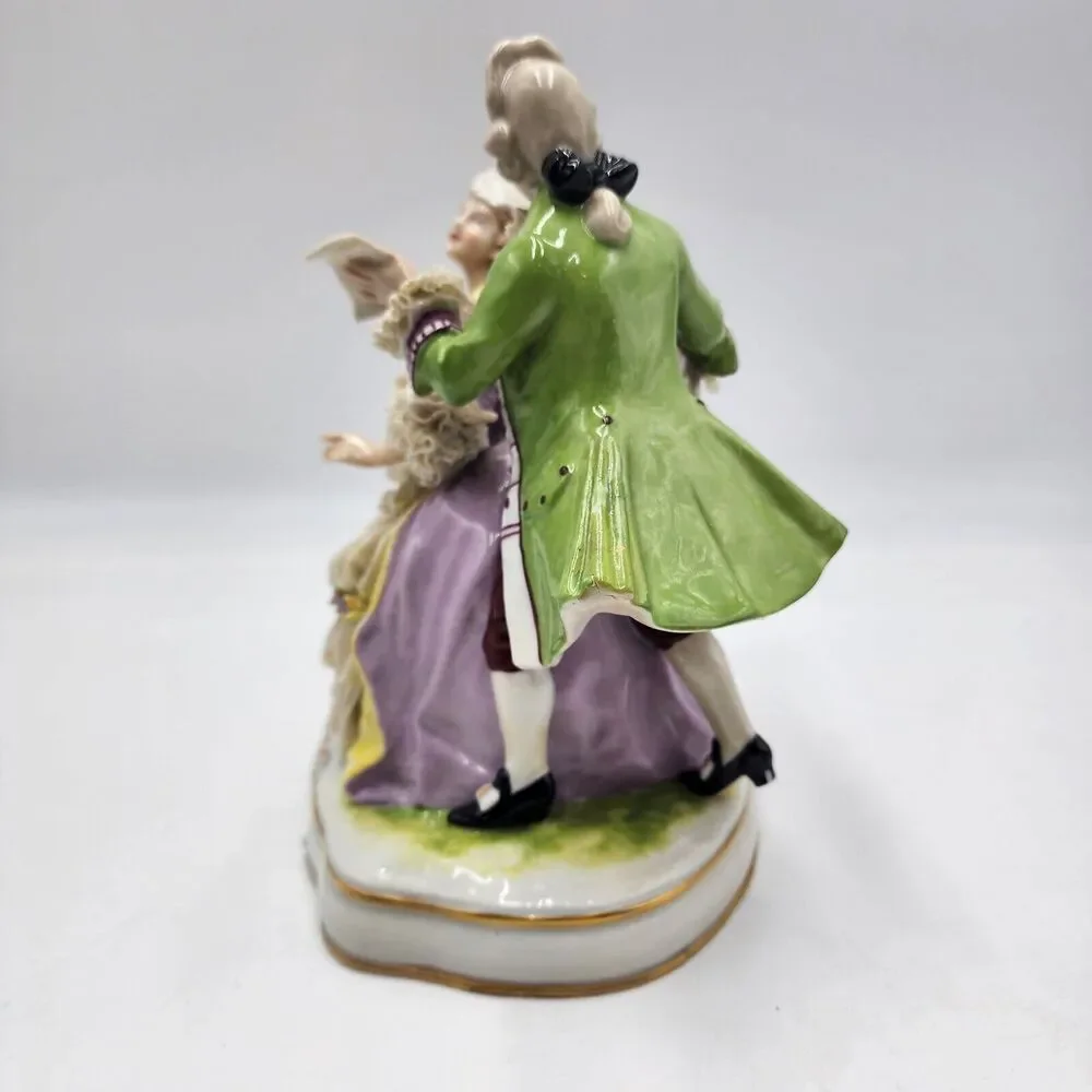 Antique Signed CARL THIEME Dresden Lace Potschappel Figurine Rococo Couple
